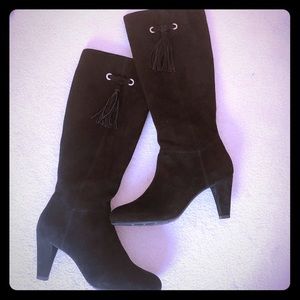 Black suede knee high boots